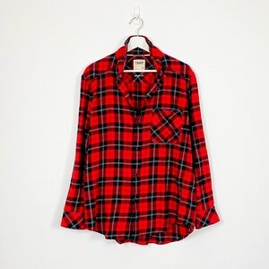 Aritzia TNA Red Plaid Button Down Oversized Shirt